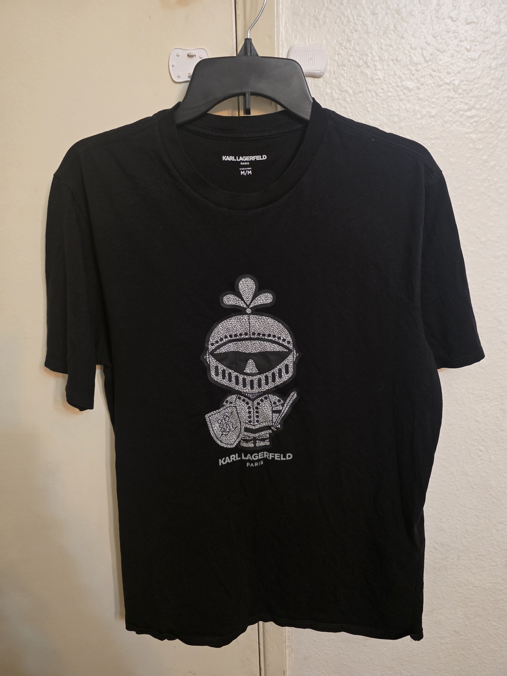 Karl Lagerfeld Black Short-Sleeve Tee with Silver Knight Graphic